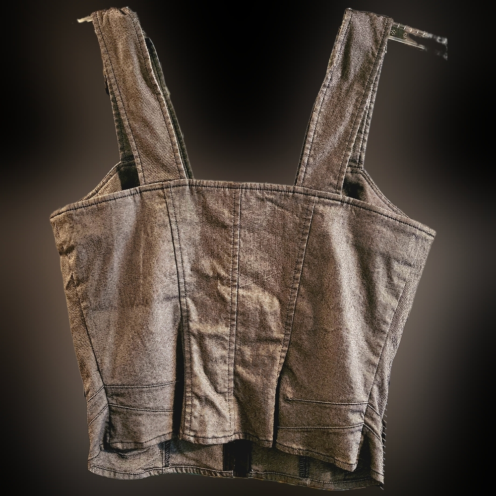 Bisou Bisou Gray Denim Hook Eyelet Front Corset Tank Top - Picture 3 of 4